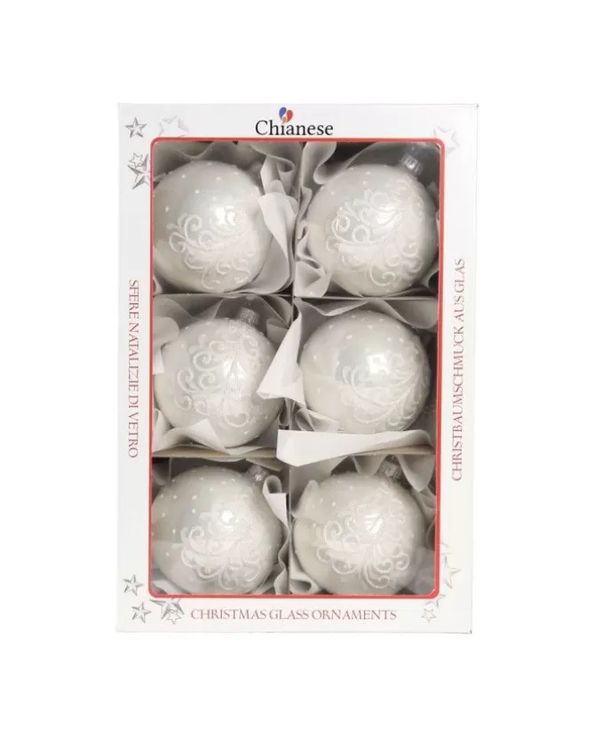 1Pz Pallina Di Vetro Decorata A Mano Bianco 80Mm>* Shop