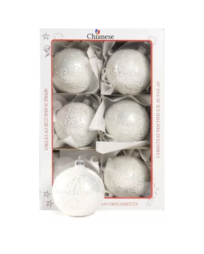 1Pz Pallina Di Vetro Decorata A Mano Bianco 80Mm>* Shop