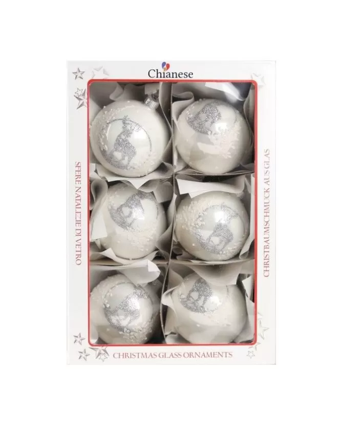 1Pz Pallina Di Vetro Decorata A Mano Bianco Lucido 80Mm>* Best Sale