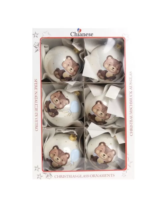 1Pz Pallina Di Vetro Decorata A Mano Bianco Lucido 80Mm>* Sale
