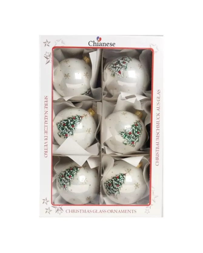 1Pz Pallina Di Vetro Decorata A Mano Bianco Lucido 80Mm>* Flash Sale