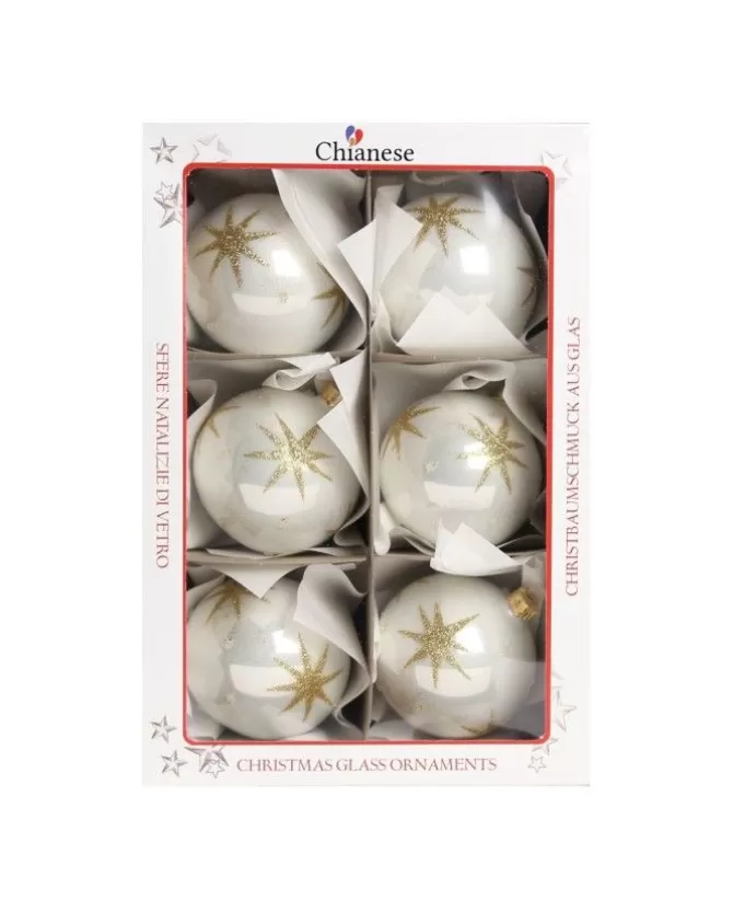 1Pz Pallina Di Vetro Decorata A Mano Bianco Lucido 80Mm>* Store