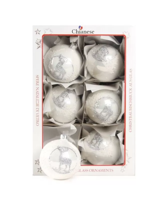 1Pz Pallina Di Vetro Decorata A Mano Bianco Lucido 80Mm>* Best Sale