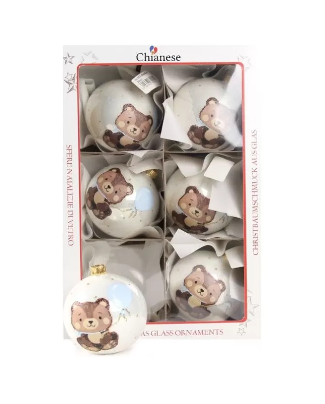 1Pz Pallina Di Vetro Decorata A Mano Bianco Lucido 80Mm>* Sale
