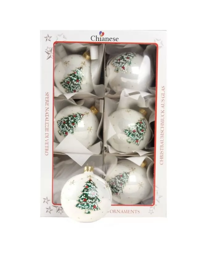 1Pz Pallina Di Vetro Decorata A Mano Bianco Lucido 80Mm>* Flash Sale