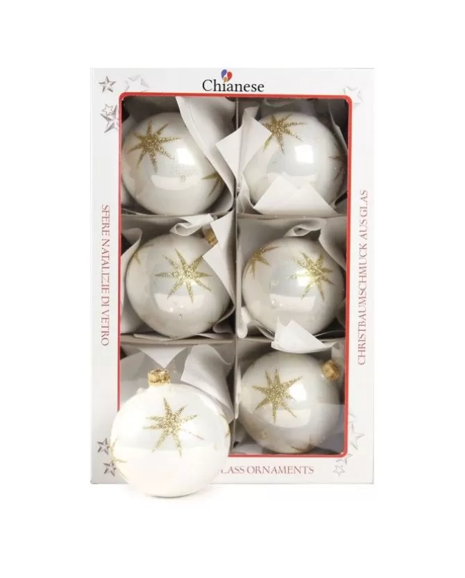 1Pz Pallina Di Vetro Decorata A Mano Bianco Lucido 80Mm>* Store