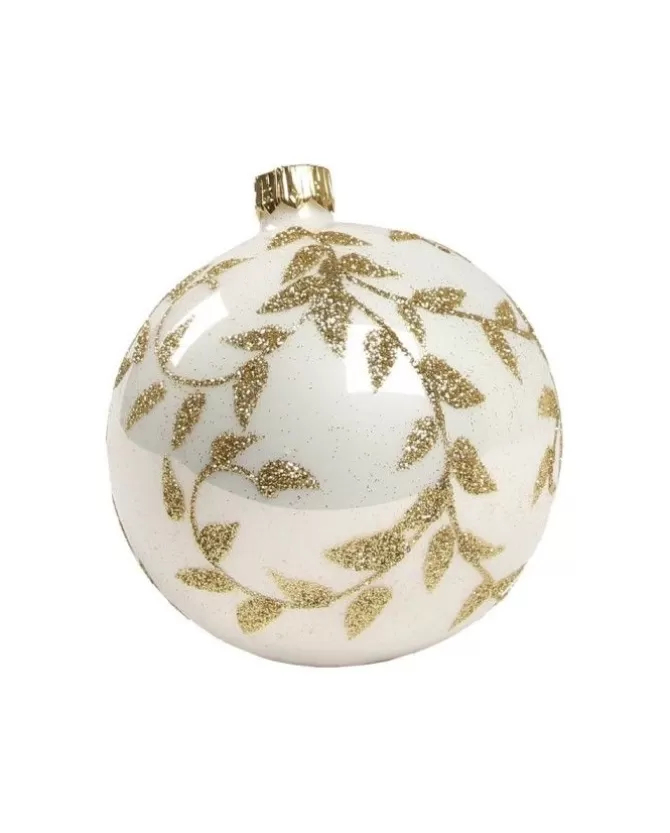 1Pz Pallina Di Vetro Decorata A Mano Bianco Lucido 80Mm>* Sale