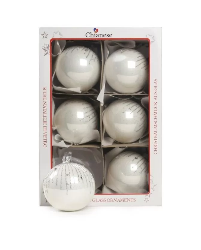 1Pz Pallina Di Vetro Decorata A Mano Bianco Lucido 80Mm>* Shop