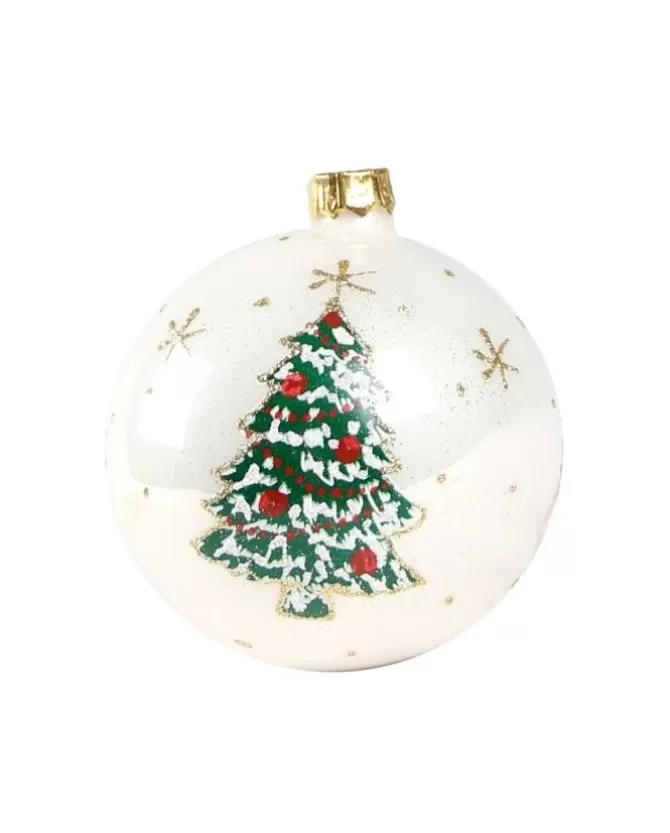 1Pz Pallina Di Vetro Decorata A Mano Bianco Lucido 80Mm>* Flash Sale