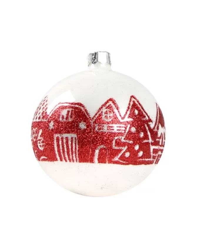 1Pz Pallina Di Vetro Decorata A Mano Bianco Lucido 80Mm>* Shop