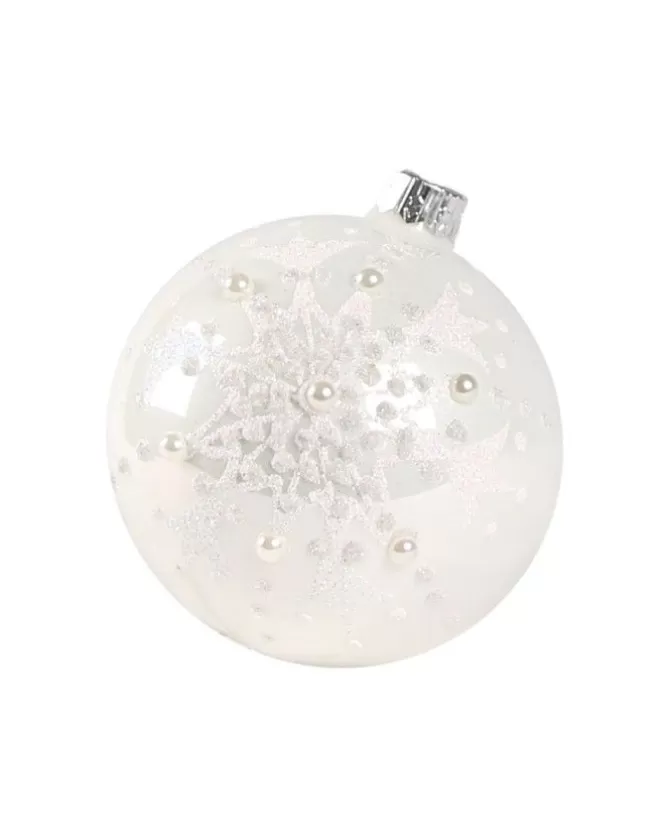1Pz Pallina Di Vetro Decorata A Mano Bianco Lucido 80Mm>* Discount