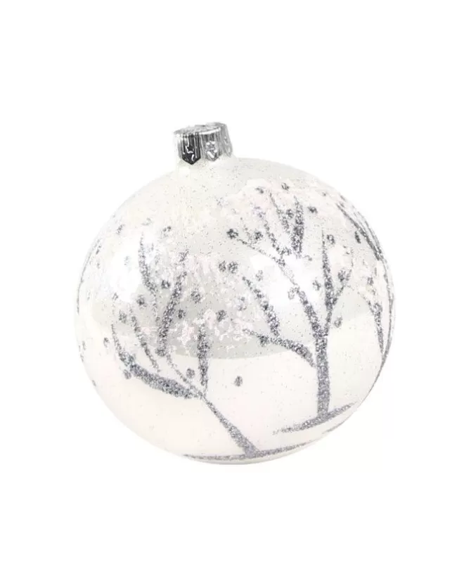 1Pz Pallina Di Vetro Decorata A Mano Bianco Lucido 80Mm>* Outlet