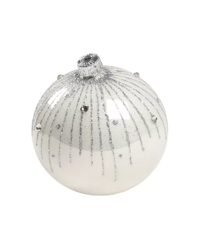 1Pz Pallina Di Vetro Decorata A Mano Bianco Lucido 80Mm>* Shop