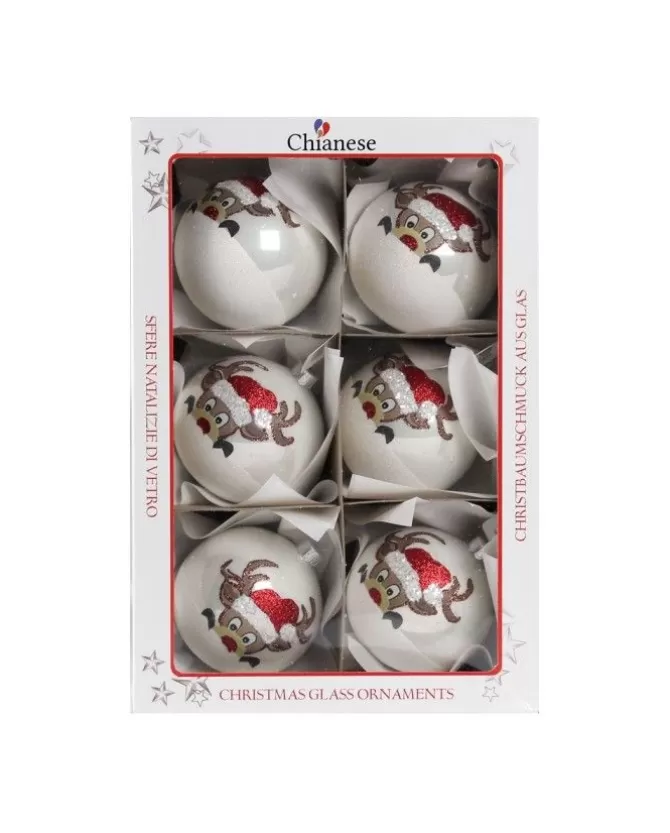 1Pz Pallina Di Vetro Decorata A Mano Bianco Lucido Con Renna 80Mm>* Fashion
