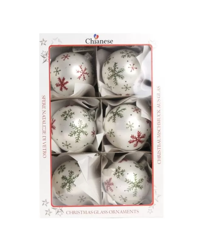 1Pz Pallina Di Vetro Decorata A Mano Bianco Opaco 80Mm>* Cheap