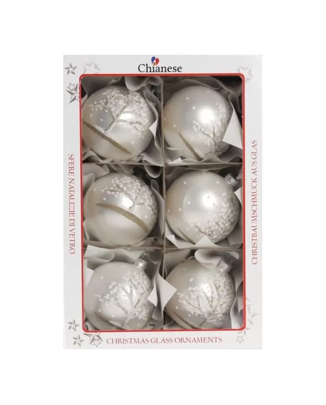 1Pz Pallina Di Vetro Decorata A Mano Bianco Opaco 80Mm>* Hot