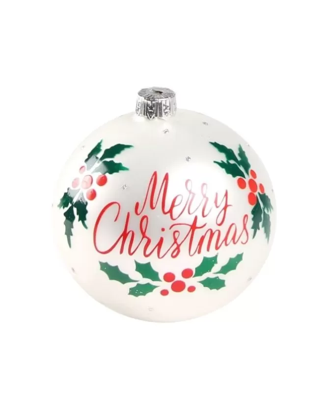 1Pz Pallina Di Vetro Decorata A Mano Bianco Opaco 80Mm>* Fashion