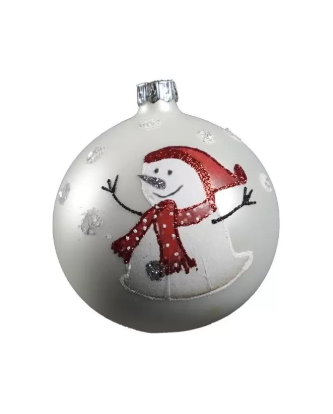 1Pz Pallina Di Vetro Decorata A Mano Bianco Opaco 80Mm>* Clearance
