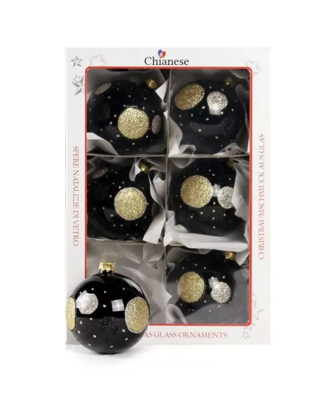 1Pz Pallina Di Vetro Decorata A Mano Nero Lucido 80Mm>* Fashion
