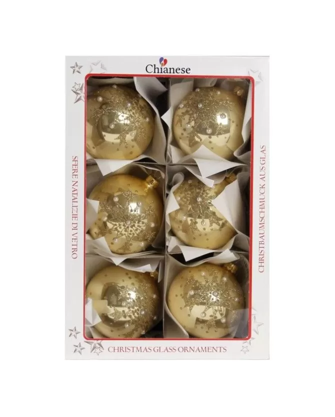 1Pz Pallina Di Vetro Decorata A Mano Oro Lucido 80Mm>* Sale