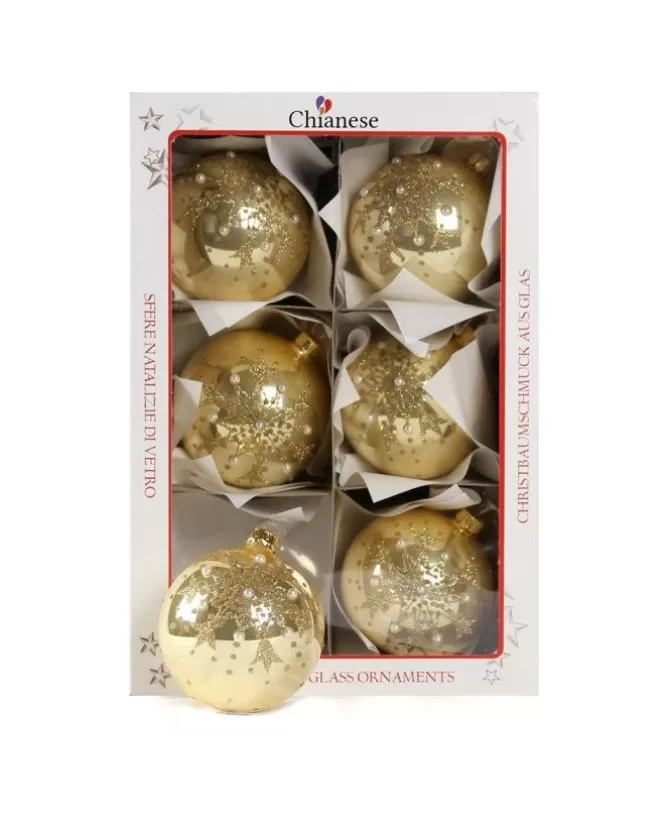 1Pz Pallina Di Vetro Decorata A Mano Oro Lucido 80Mm>* Sale