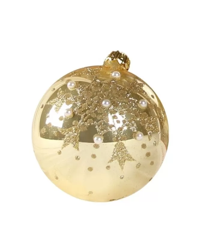1Pz Pallina Di Vetro Decorata A Mano Oro Lucido 80Mm>* Sale