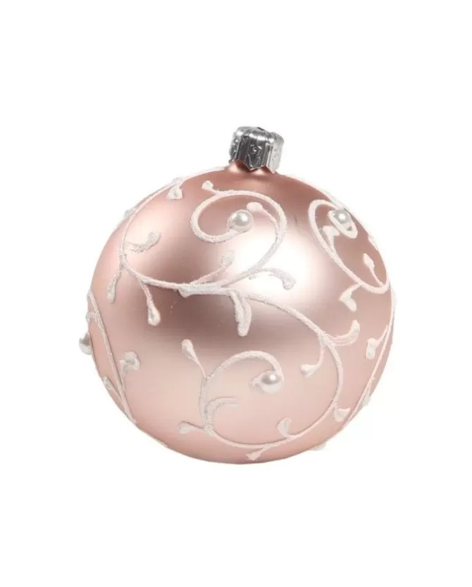 1Pz Pallina Di Vetro Decorata A Mano Rosa Opaco 80Mm>* Online