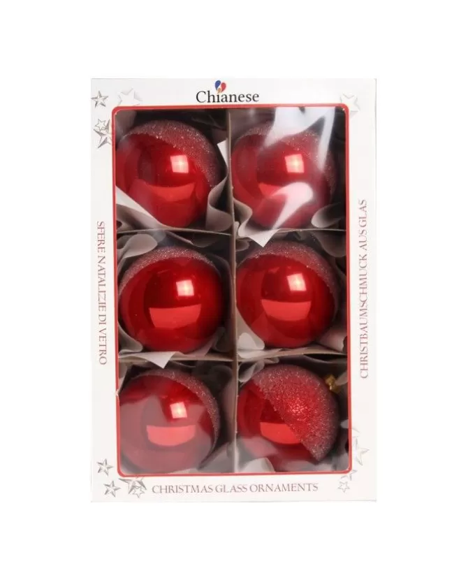1Pz Pallina Di Vetro Decorata A Mano Rosso Lucido 80Mm>* Hot
