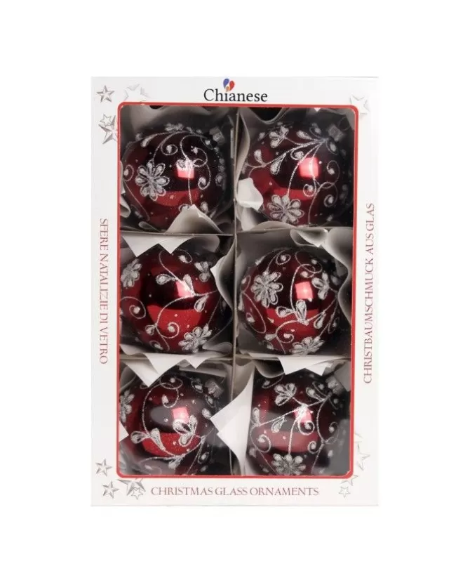 1Pz Pallina Di Vetro Decorata A Mano Rosso Lucido 80Mm>* Store