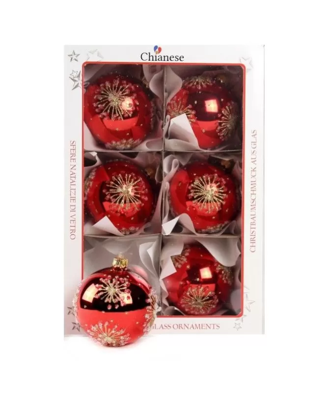 1Pz Pallina Di Vetro Decorata A Mano Rosso Lucido 80Mm>* Online