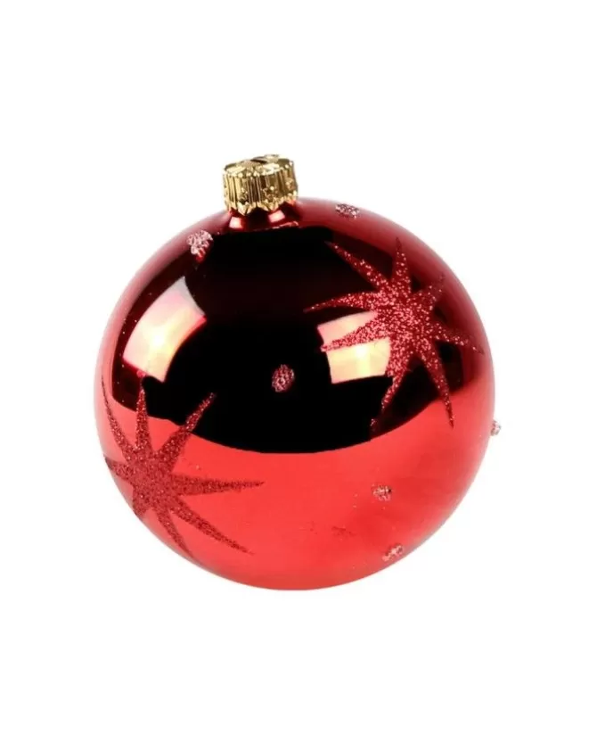 1Pz Pallina Di Vetro Decorata A Mano Rosso Lucido 80Mm>* Sale