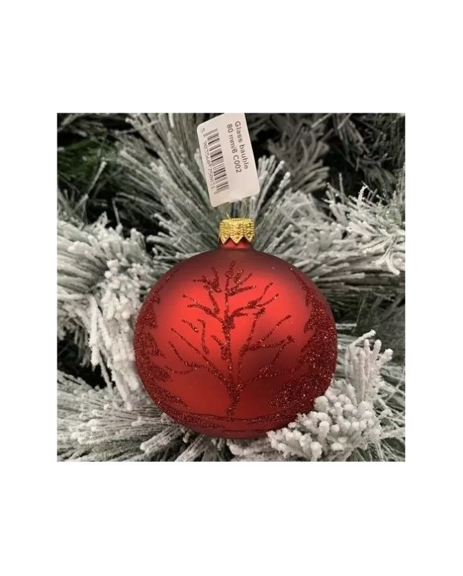 1Pz Pallina Di Vetro Decorata A Mano Rosso Opaco 80Mm>* Flash Sale