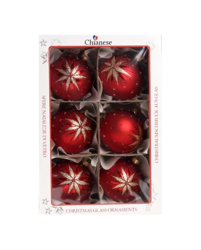 1Pz Pallina Di Vetro Decorata A Mano Rosso Opaco 80Mm>* Sale