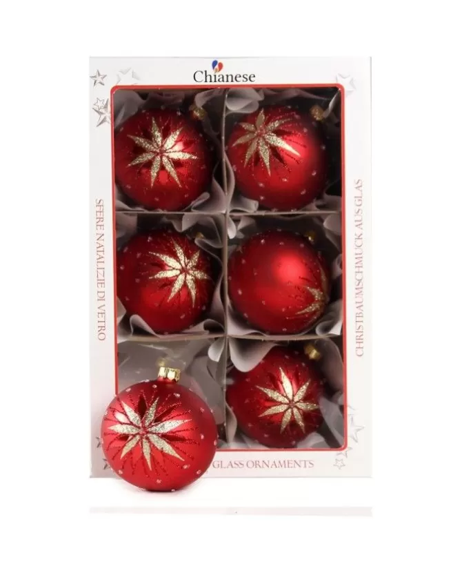 1Pz Pallina Di Vetro Decorata A Mano Rosso Opaco 80Mm>* Sale
