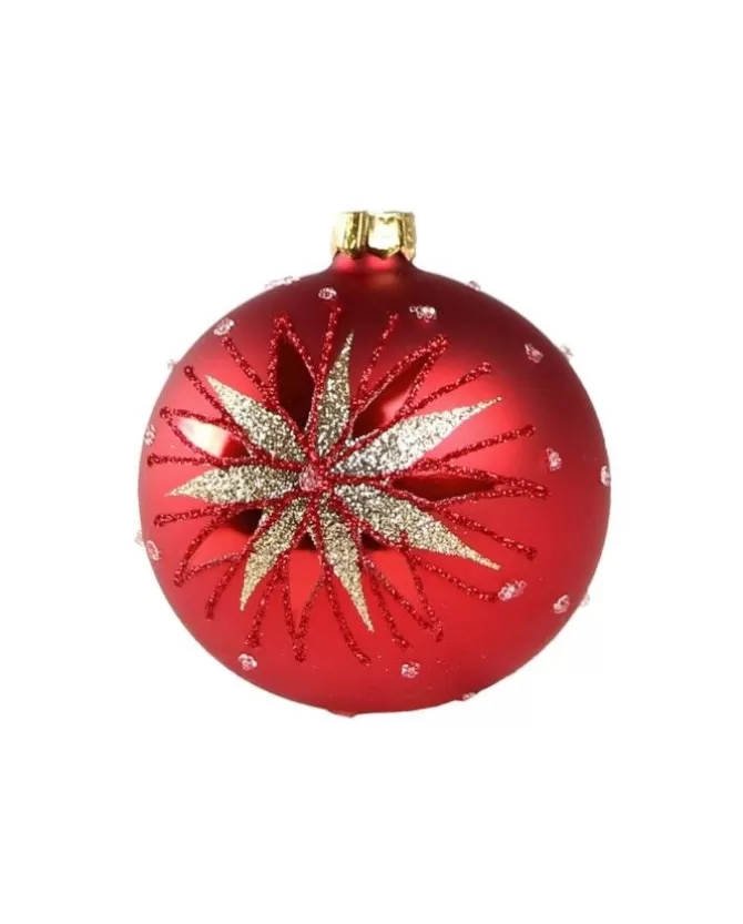 1Pz Pallina Di Vetro Decorata A Mano Rosso Opaco 80Mm>* Sale