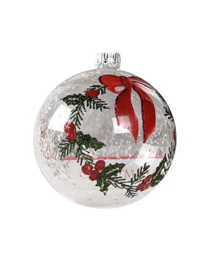 1Pz Pallina Di Vetro Decorata A Mano Trasparente 80Mm>* Clearance