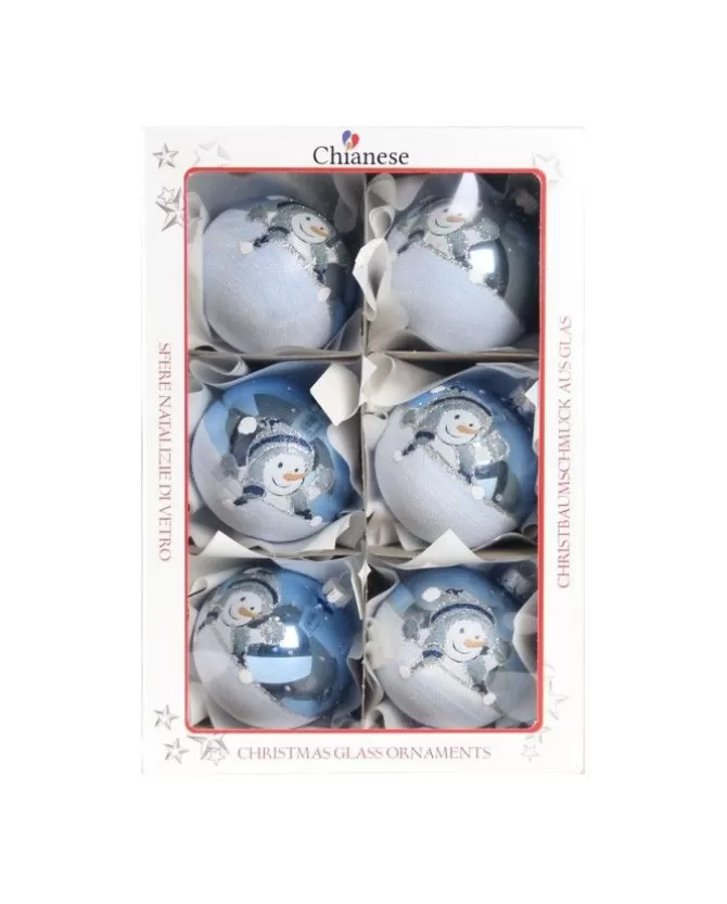 1Pz Pallina In Vetro Decorata A Mano Azzurro Lucido 80Mm>* Online