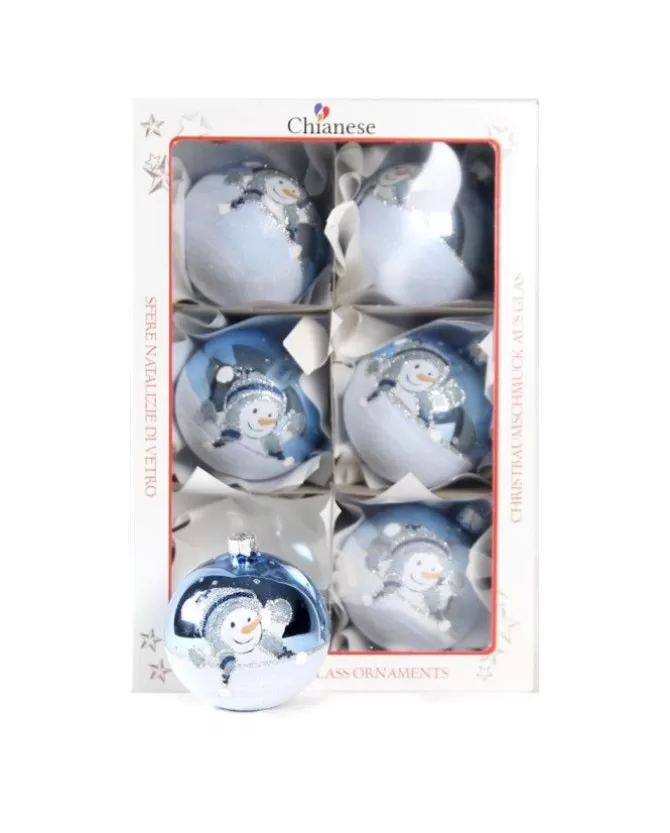 1Pz Pallina In Vetro Decorata A Mano Azzurro Lucido 80Mm>* Online