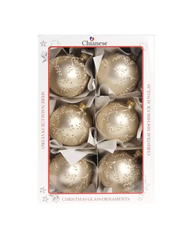 1Pz Pallina In Vetro Decorata A Mano Champagne Opaco 80Mm>* Flash Sale