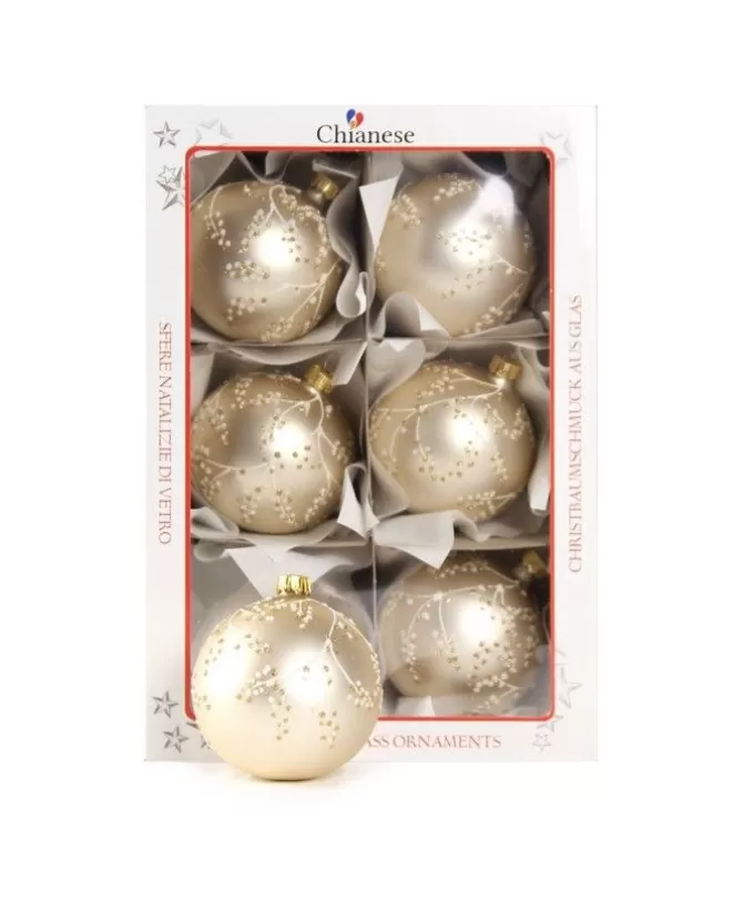 1Pz Pallina In Vetro Decorata A Mano Champagne Opaco 80Mm>* Flash Sale