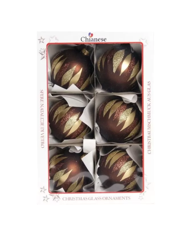 1Pz Pallina In Vetro Decorata A Mano Marrone Opaco 80Mm>* Clearance