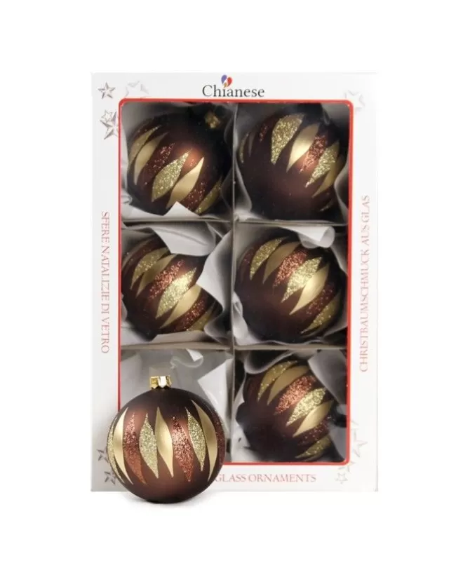 1Pz Pallina In Vetro Decorata A Mano Marrone Opaco 80Mm>* Clearance