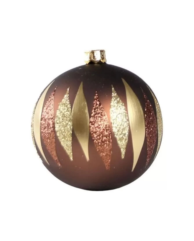 1Pz Pallina In Vetro Decorata A Mano Marrone Opaco 80Mm>* Clearance