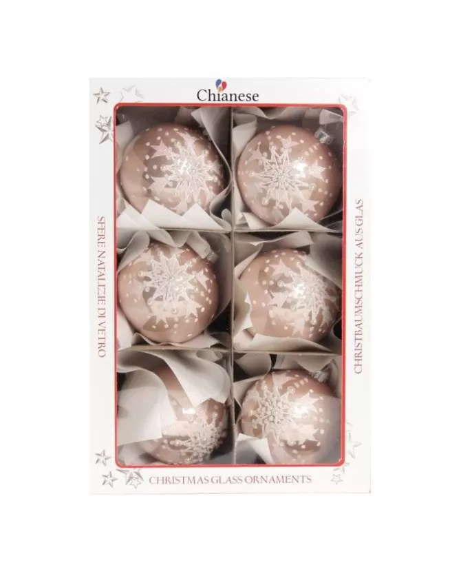 1Pz Pallina In Vetro Decorata A Mano Rosa Lucido 80Mm>* Best Sale