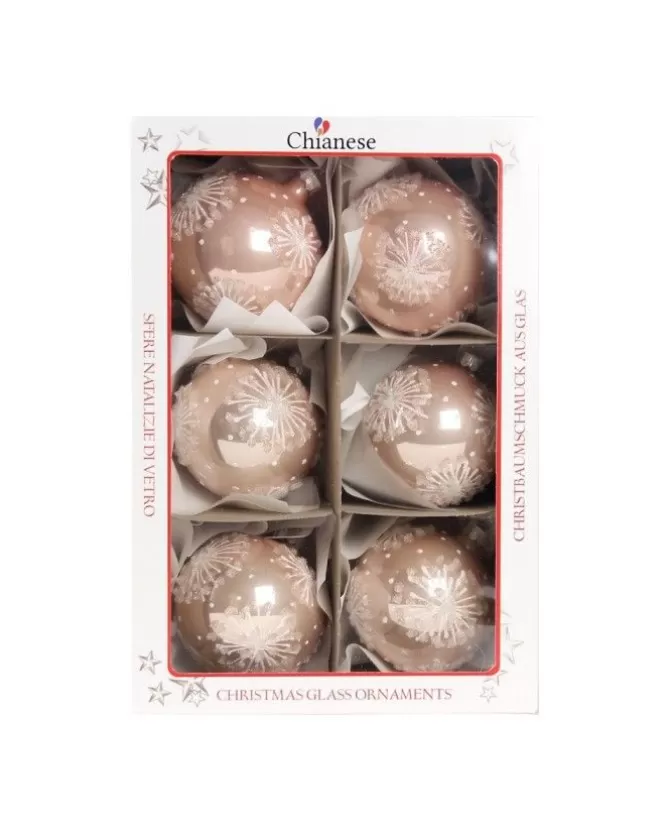 1Pz Pallina In Vetro Decorata A Mano Rosa Lucido 80Mm>* Online