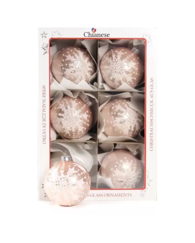 1Pz Pallina In Vetro Decorata A Mano Rosa Lucido 80Mm>* Best Sale