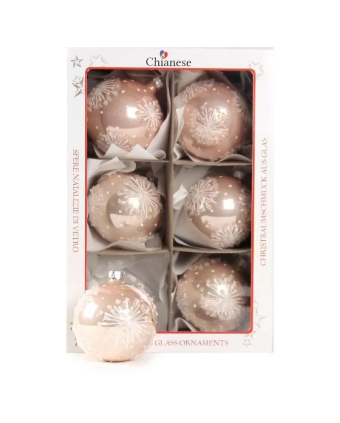 1Pz Pallina In Vetro Decorata A Mano Rosa Lucido 80Mm>* Online