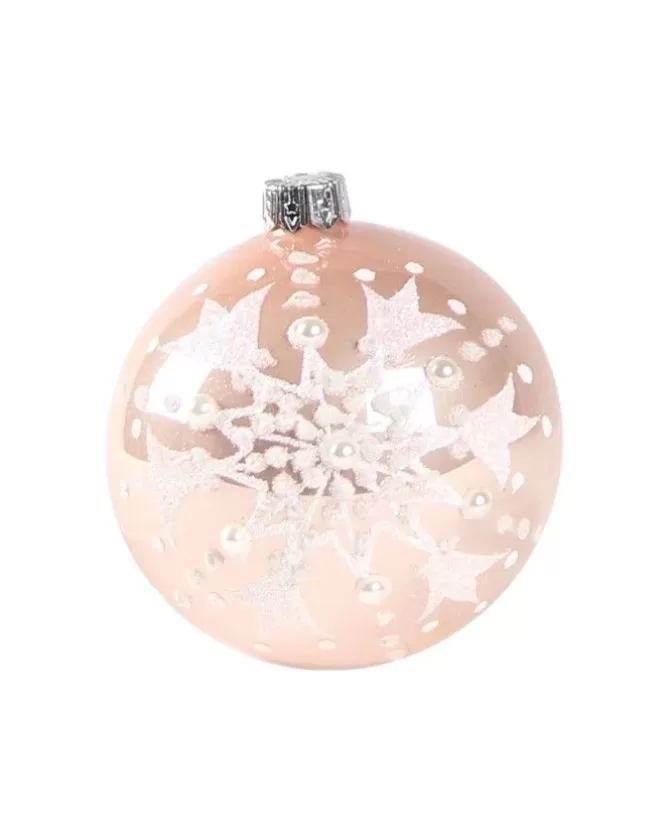 1Pz Pallina In Vetro Decorata A Mano Rosa Lucido 80Mm>* Best Sale