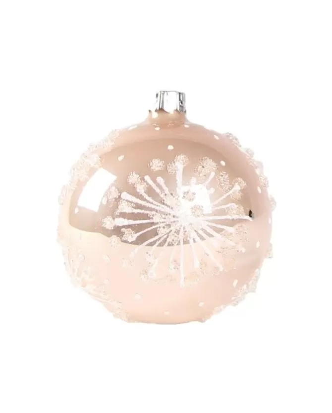 1Pz Pallina In Vetro Decorata A Mano Rosa Lucido 80Mm>* Online