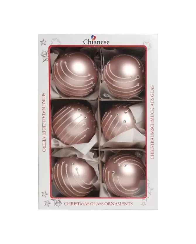 1Pz Pallina In Vetro Decorata A Mano Rosa Opaco 80Mm>* Discount